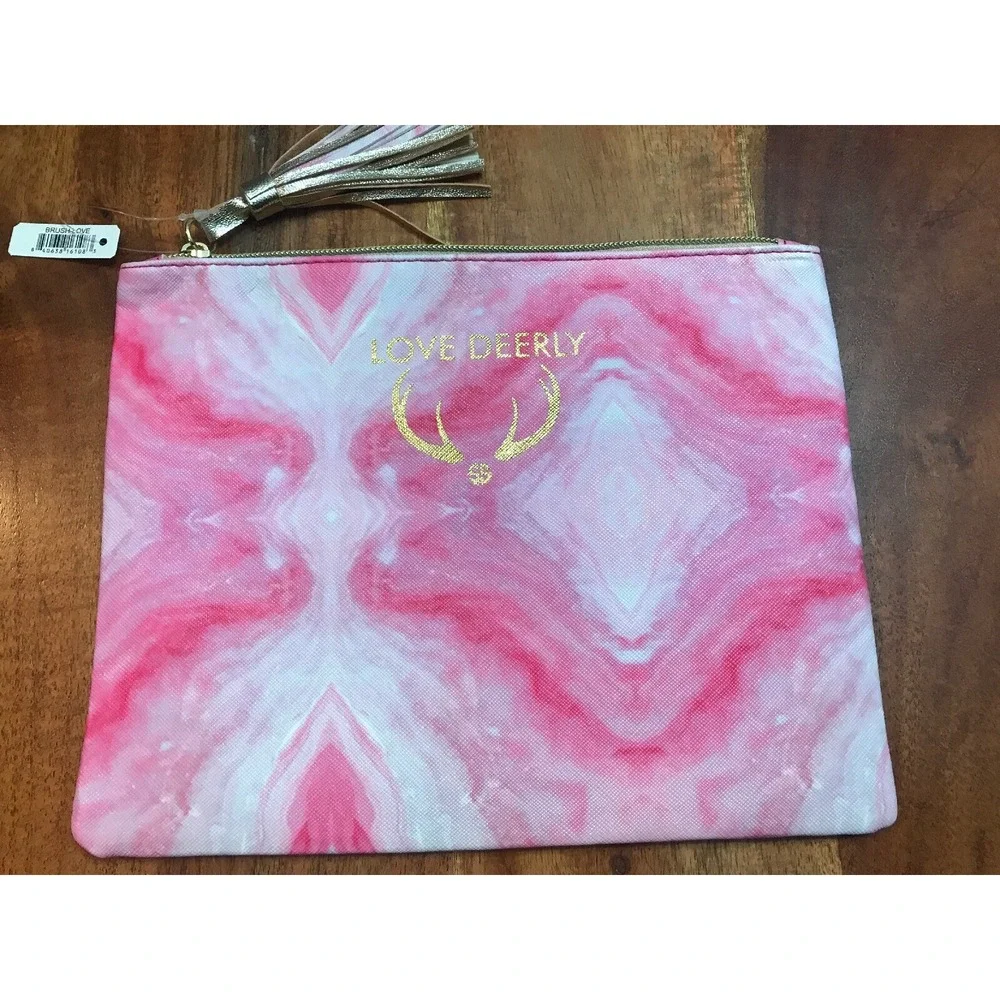 Simply Southern Cosmetic Brush Bag Love Deerly Pink & White NWT